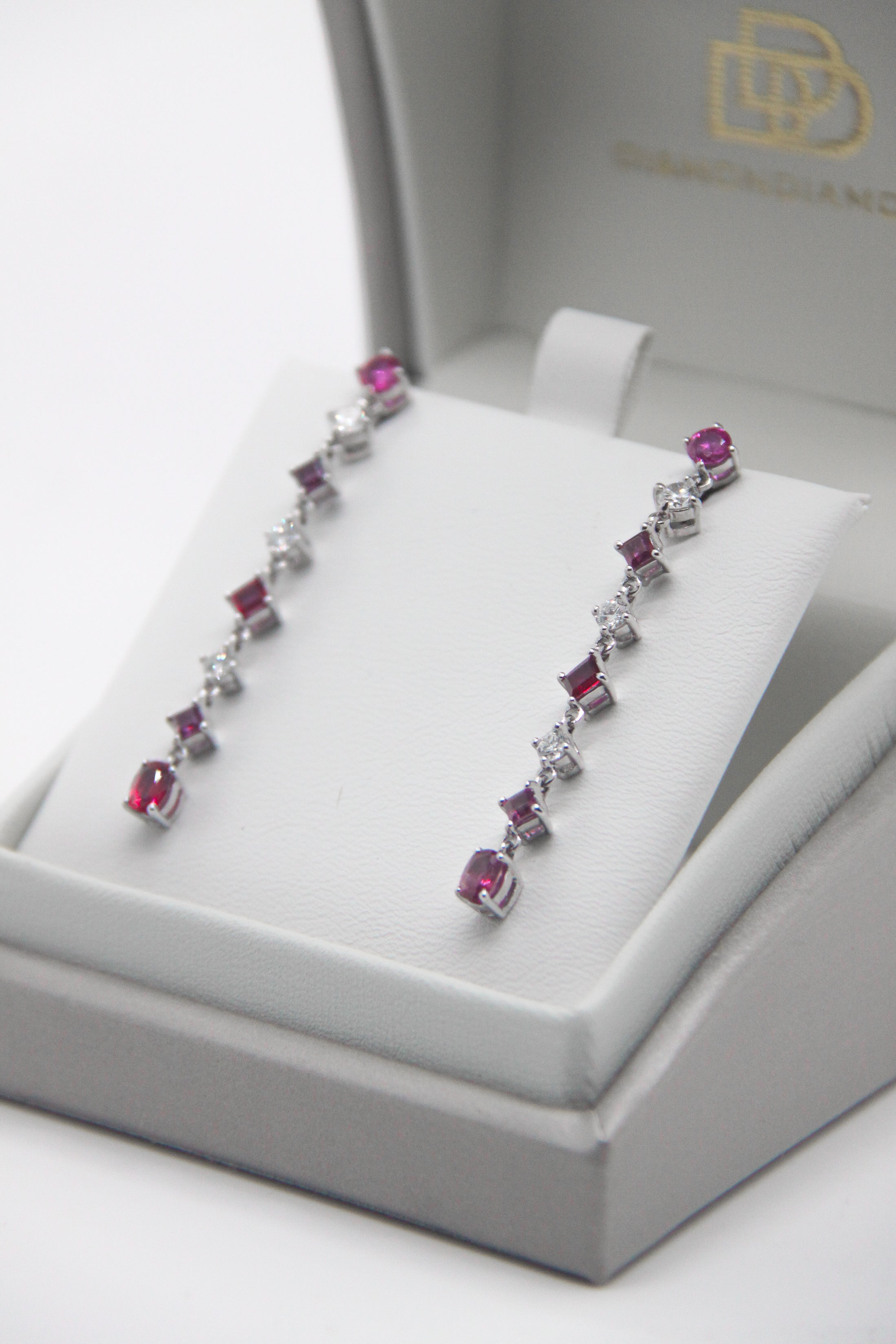 Natural Rubies and Diamond Pendant Earrings