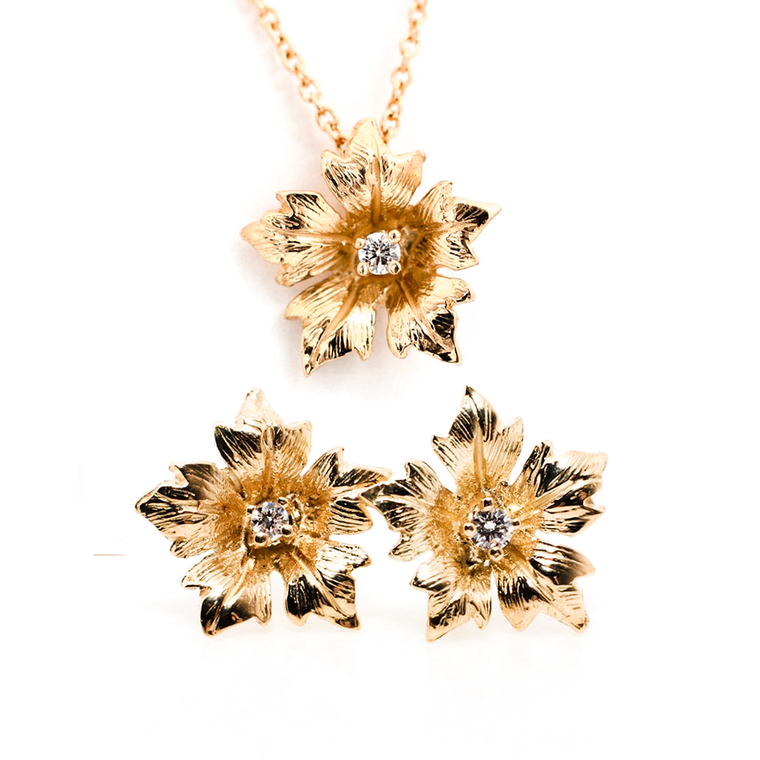 Necklace &amp; Earrings Yellow Gold with Diamonds